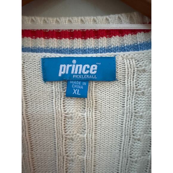 Prince Pickleball Women's XL Cable Knit Cardigan Tennis Sweater Cream Preppy - Picture 2 of 5